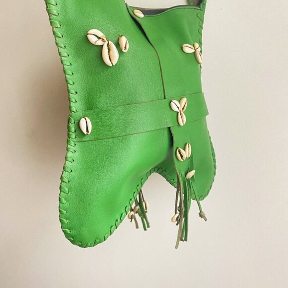 Vintage Green  Leather Shell Accent Square Shoulder Messanger Bag - Picture 7 of 9